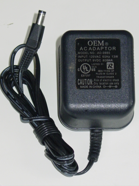 NEW AAD-0980 AC Adapter 9V 800mA 0.8A AD0980